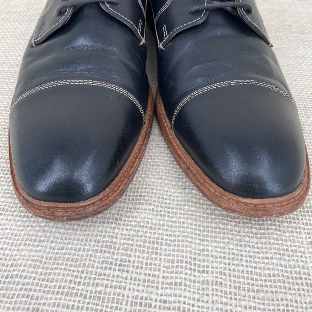Johnston & Murphy Navy Sheepskin‎ Leather Cap Toe Oxford Shoes Mens 12M 20-9511 - Picture 5 of 10